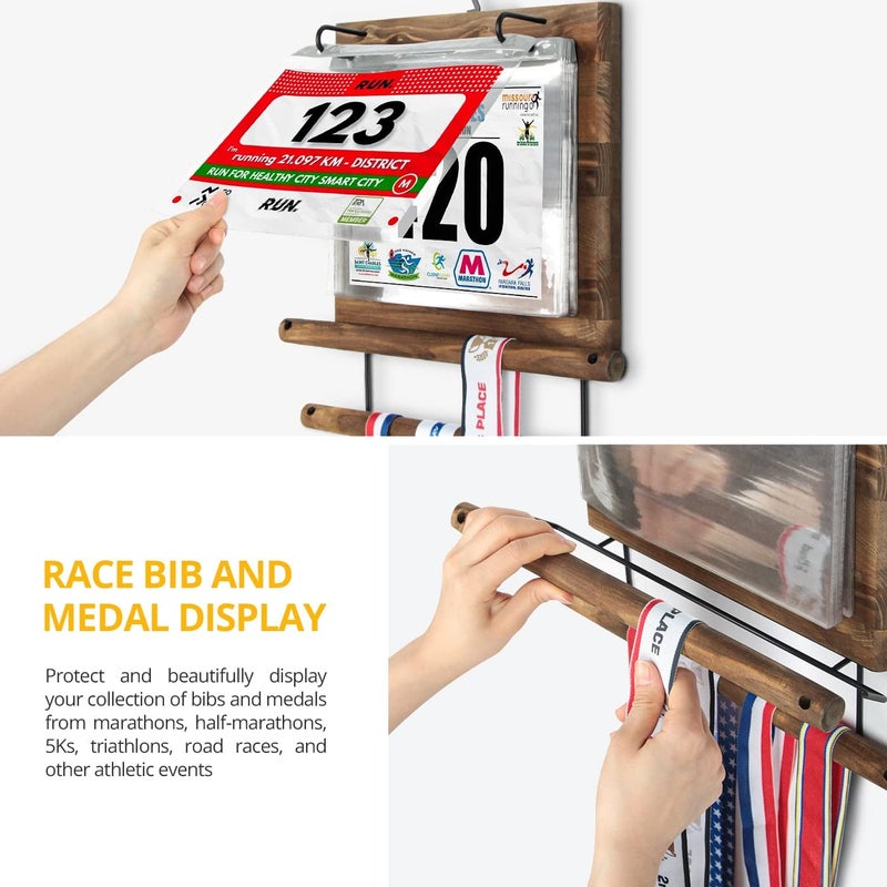 J JACKCUBE DESIGN - Marathon Medal Display Hanger Race Bibs Holder for Runners Wood wall mounted Rack Gymnastics Awards Olympic Triathlete Gifts - MK503A - Image 4